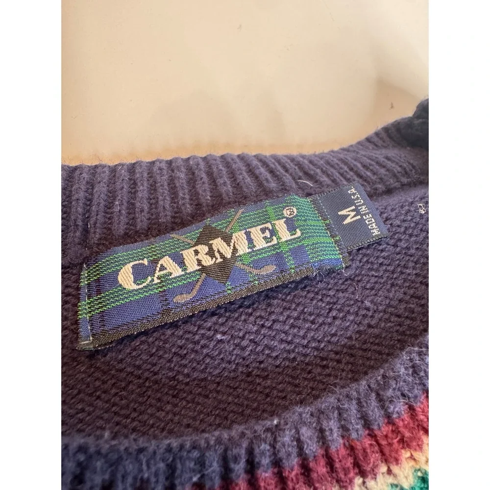 Vintage Carmel Golf Sweater‎ Golfer Knit Crewneck Navy Cotton Pullover Mens M